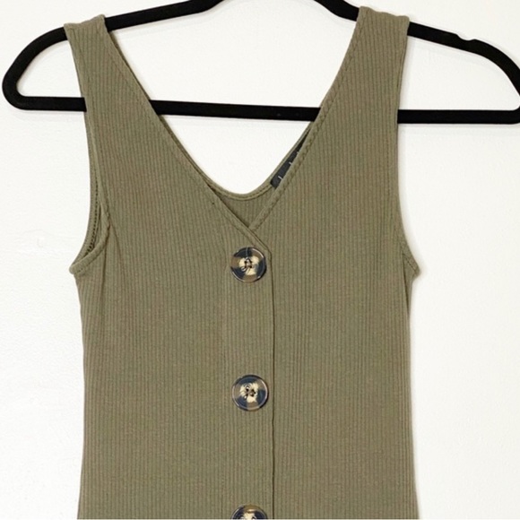 V-Neck Ribbed Tank Dress Knee Length Buttons Size Medium - Picture 3 of 4